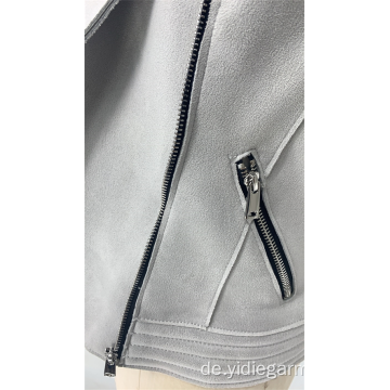 Graue Wildlederjacke für Damen